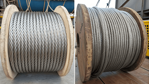 7x7 vs 7x19 Wire Thickness Comparison Image showing the difference in wire thickness between 7x7 and 7x19 wire rope