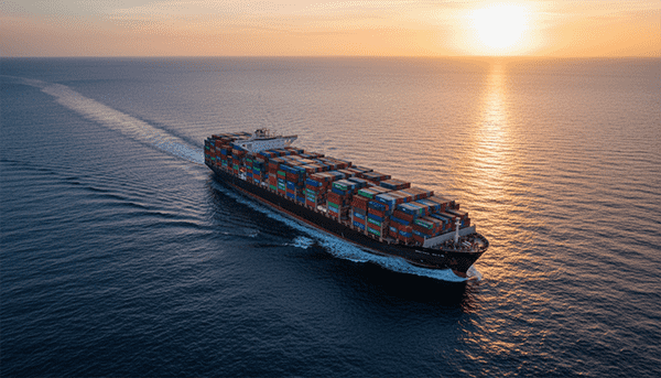 Container ship logistics Cargo ship loaded with containers crossing the ocean