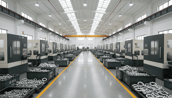Inside a clean and organized metal manufacturing factory floor