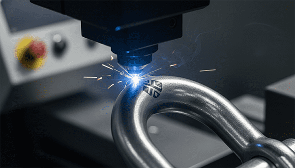 Laser marking OEM service Laser marking machine etching a logo onto a stainless steel shackle