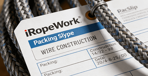 iRopeWork packing slip with a close-up on the clearly marked wire rope construction type